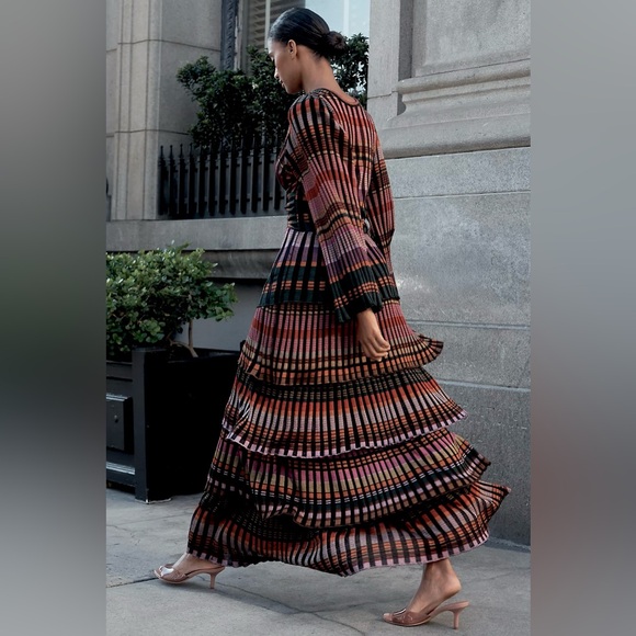 Cecilia Prado Deep V Tiered Multicolor Stripe Maxi Dress with Twist Front Size M - Picture 2 of 13